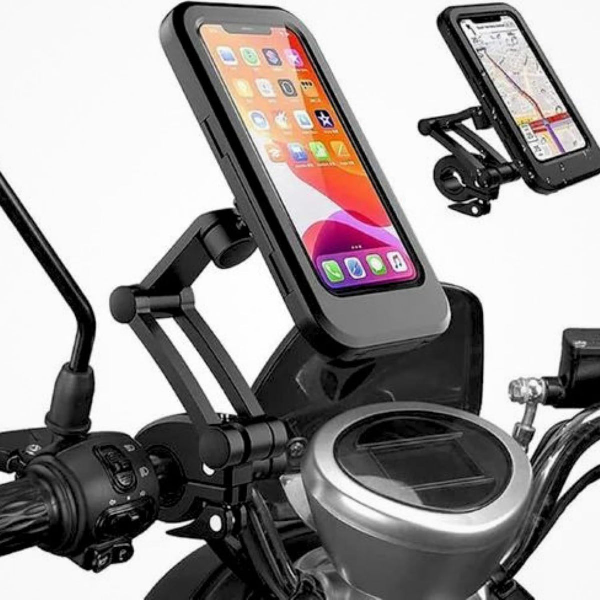Waterproof Motorcycle and Bicycle Handlebar Phone Mount with 360° Rotation, 3-Pivot Adjustable Arm, Touch Screen Case Holder | Fit 4-7.2 Inches All Smartphones